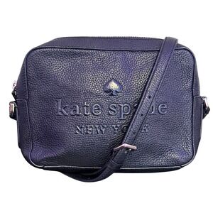 Kate Spade Black Gold Pebbled‎ Leather Sienne logo Camera Bag Crossbody